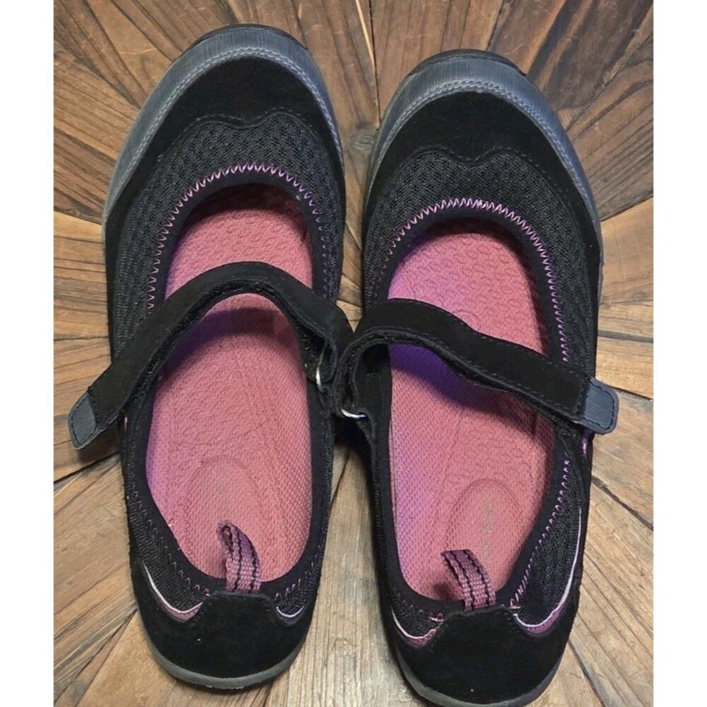 Lands' End Women's Comfort Mary Jane Hook & Loop Strap Black/Pink Sz 8